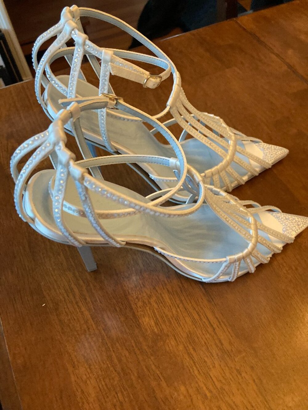 She Is Cheval by Hayley Paige Wedding Shoes White Crystal Heels Size 8.5